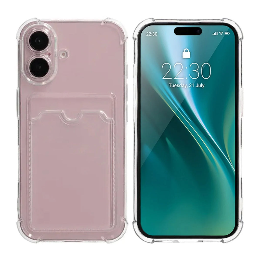 iPhone 16 Plus TPU Skal med Korthållare – Transparent