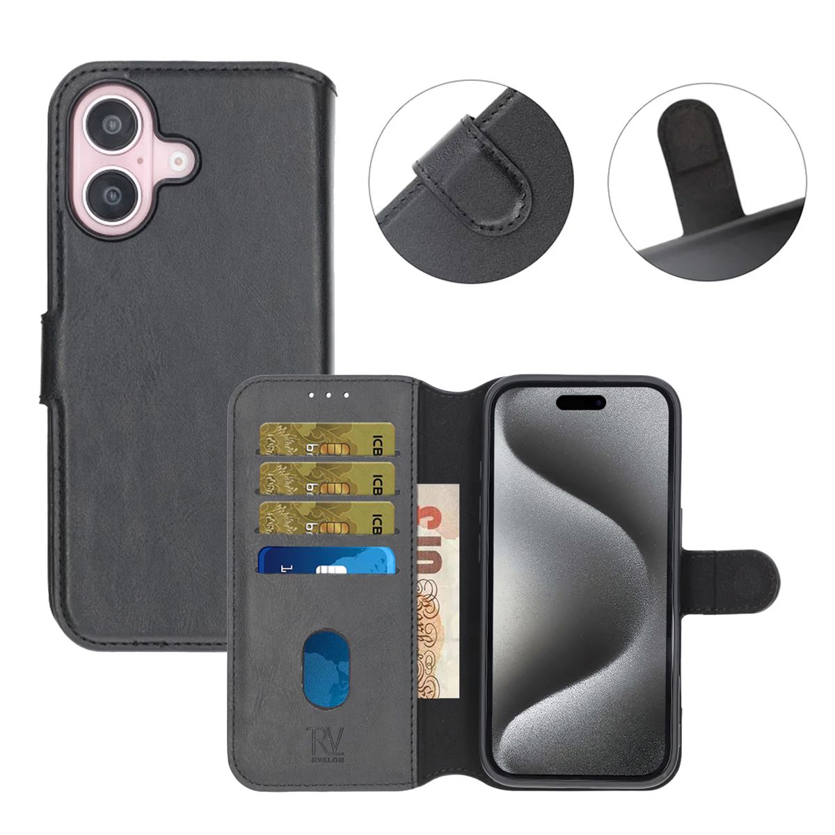 iPhone 16 Plus Plånboksfodral – Svart