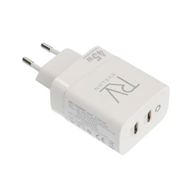 Rvelon 45W GaN Väggladdare USB-C x2 – Vit