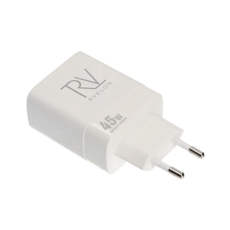 Rvelon 45W GaN Väggladdare USB-C x2 – Vit