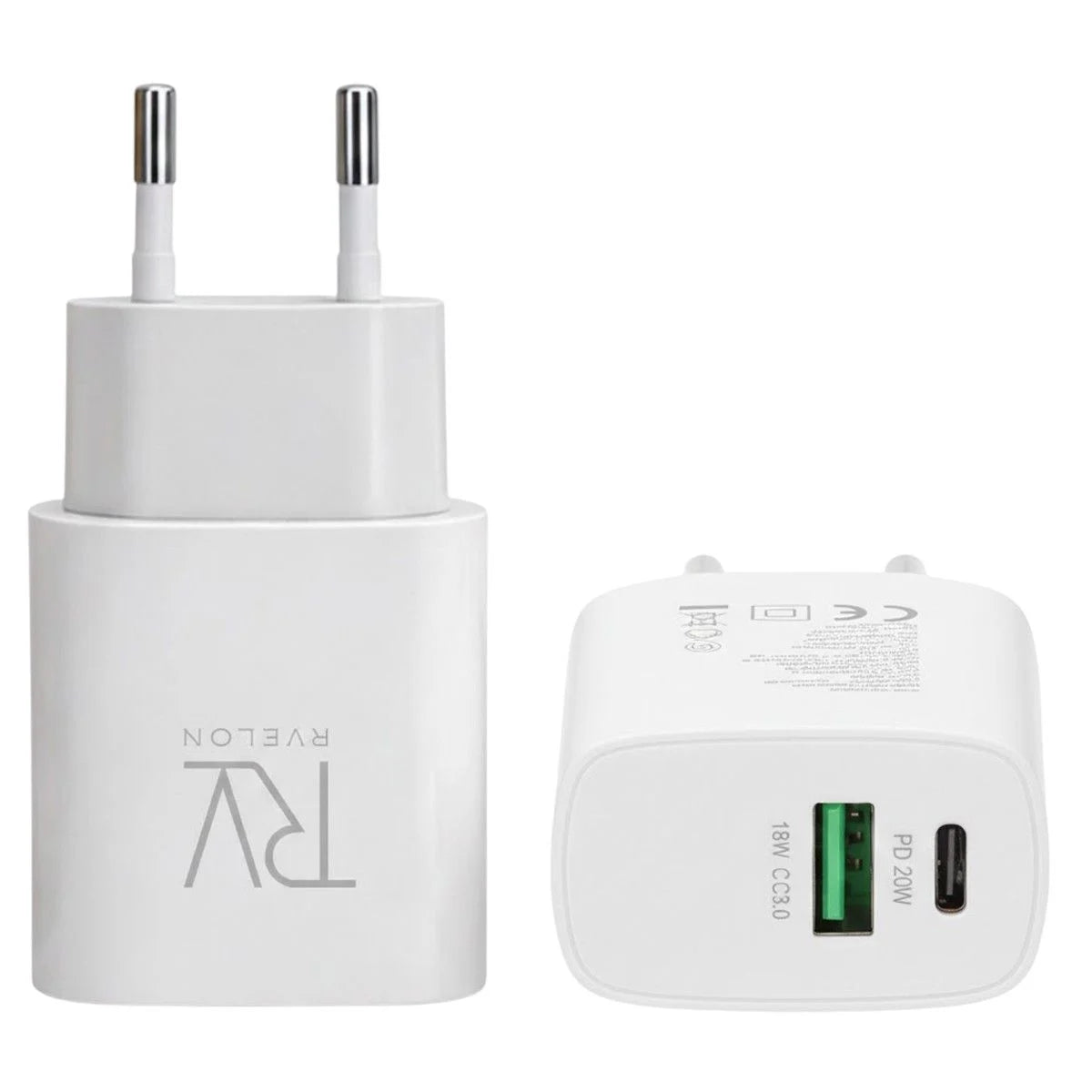 Rvelon Snabbladdare Dual USB-A & USB-C 20W – Vit