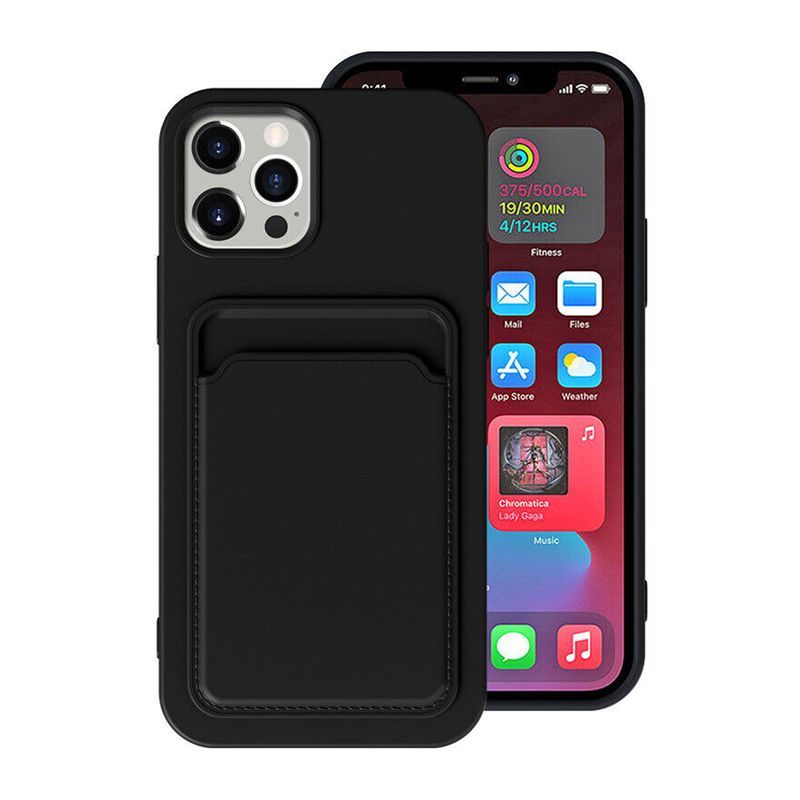 iPhone 15 Pro Silikonskal med Korthållare – Svart